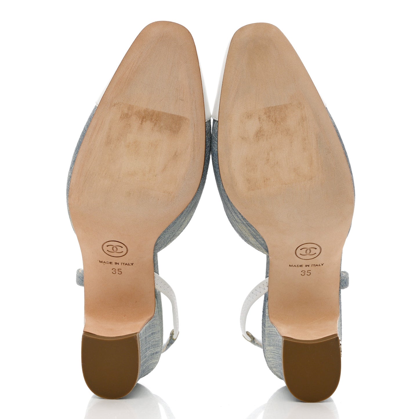 Denim Lambskin Cap Toe CC Slingback Pumps 35 Light Blue White