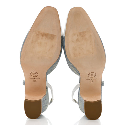 Chanel Denim Lambskin Cap Toe CC Slingback Pumps 35 Light Blue White 5 of 9