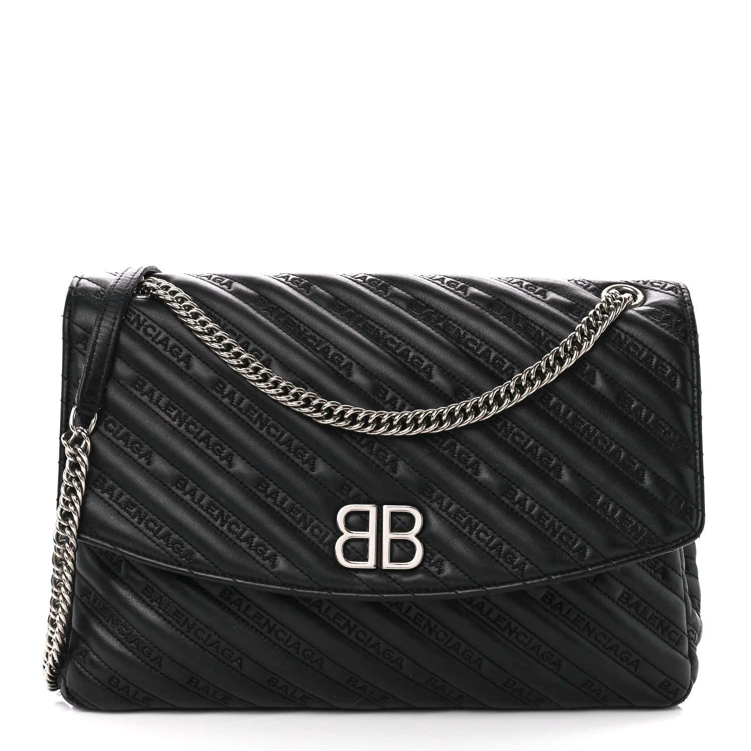 Balenciaga Calfskin Logo Matelasse Large BB Flap Chain Shoulder Bag Black 1 of 14