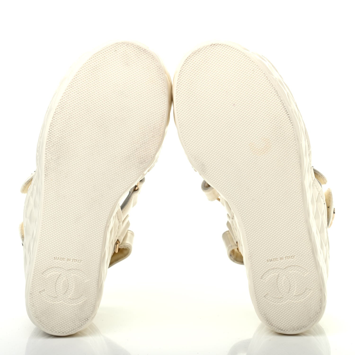 Chanel Shiny Calfskin Quilted Wedge Sandals 37 Ivory 4 of 4