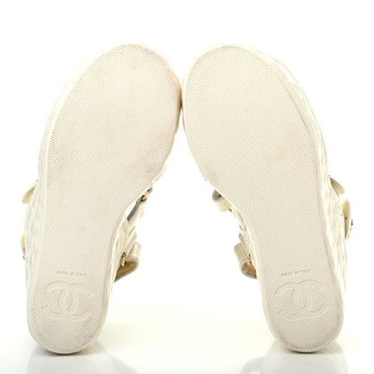 Chanel Shiny Calfskin Quilted Wedge Sandals 37 Ivory 4 of 4