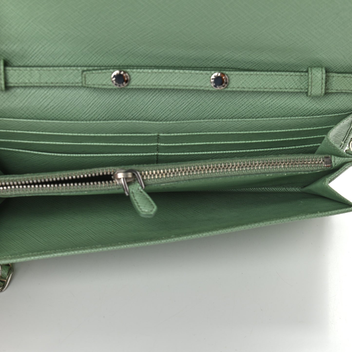 Saffiano Metal Oro Chain Wallet Acquamarina