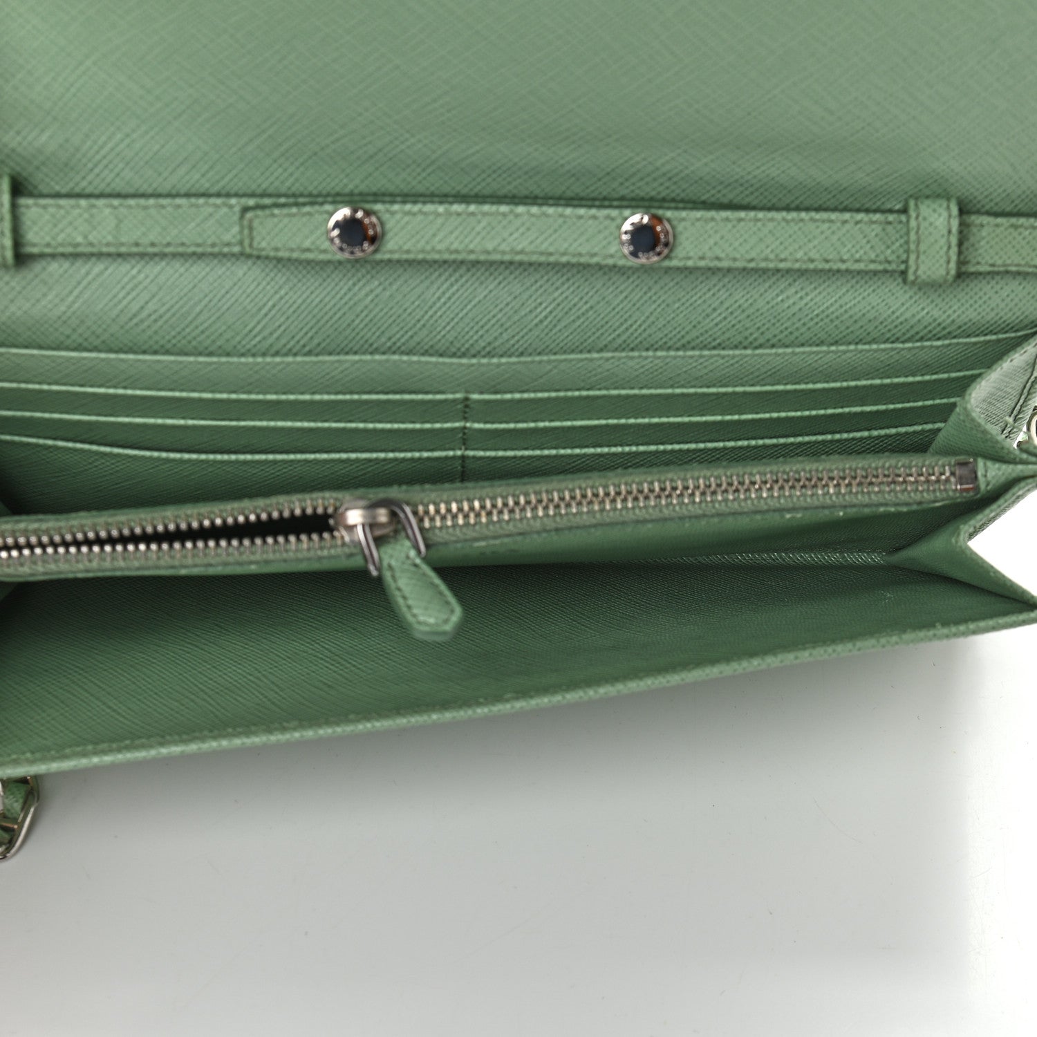 Prada Saffiano Metal Oro Chain Wallet Acquamarina 7 of 10
