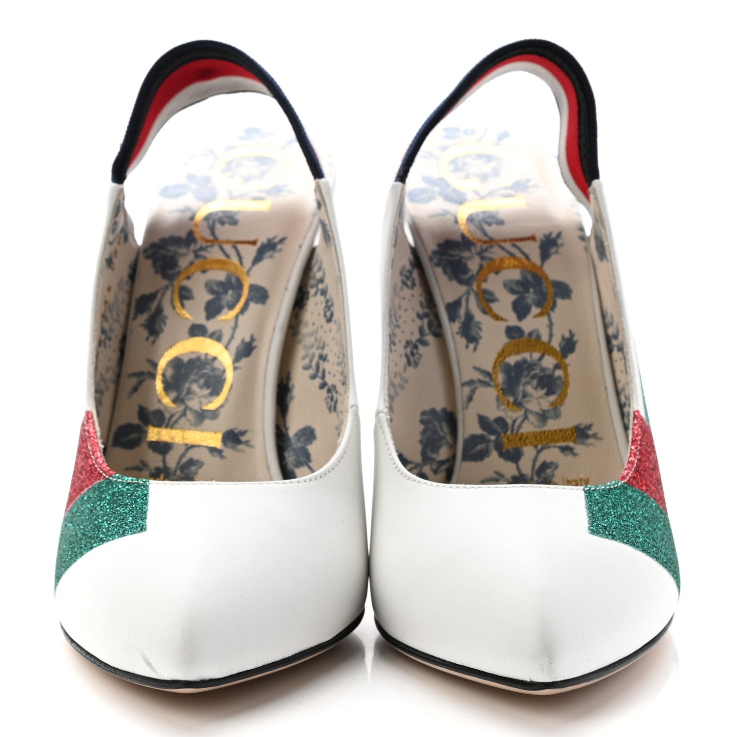 Gucci Calfskin Glitter Web High Heel Slingback Pumps 35.5 White 2 of 11