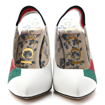 Gucci Calfskin Glitter Web High Heel Slingback Pumps 35.5 White 2 of 11