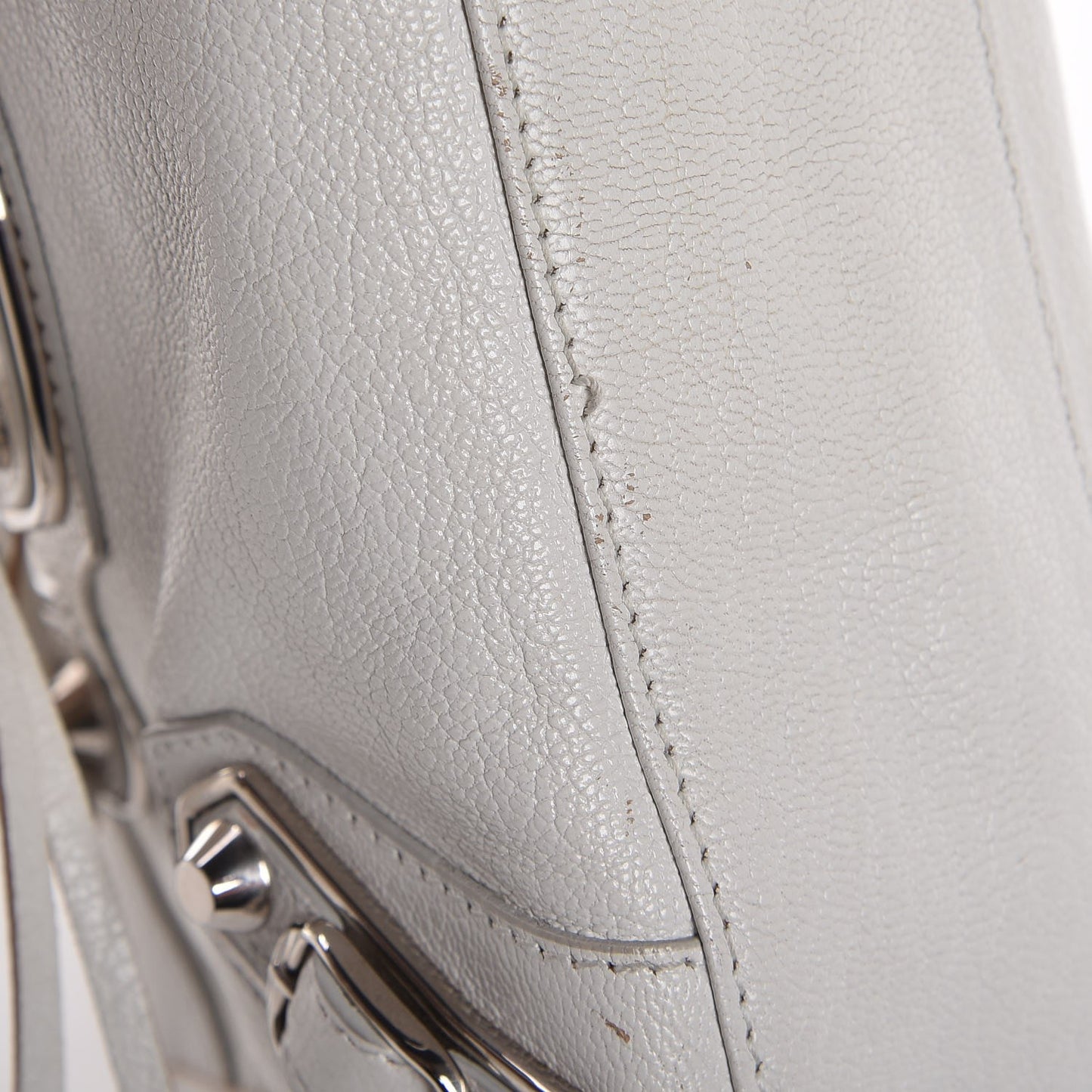 Chevre Silver Metallic Edge Hardware Mini City White