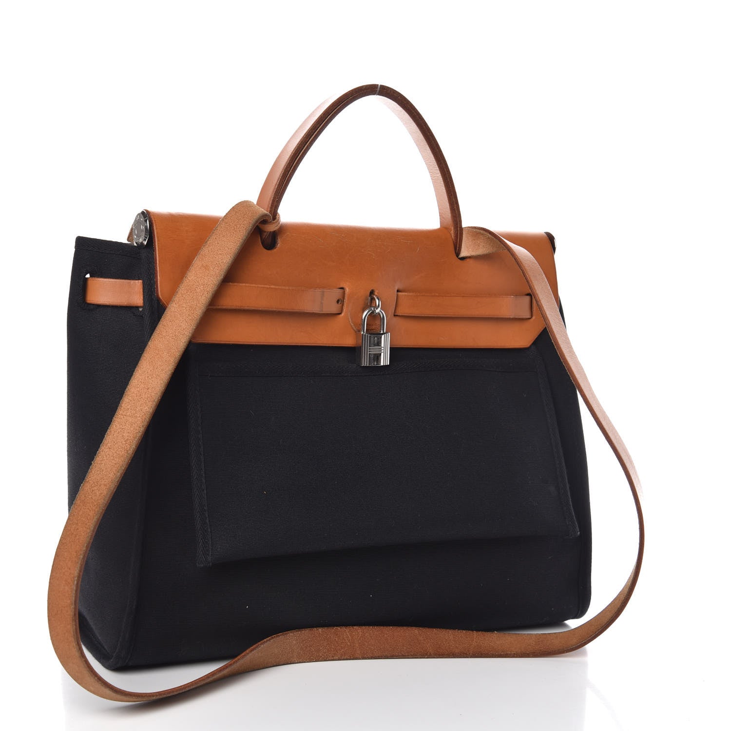 Hermes Toile Vache Calfskin Herbag 30 PM Black Natural 3 of 10