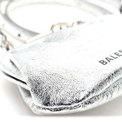 Balenciaga Metallic Textured Calfskin Logo Cloud Coin Purse With Strap Silver 9 of 11
