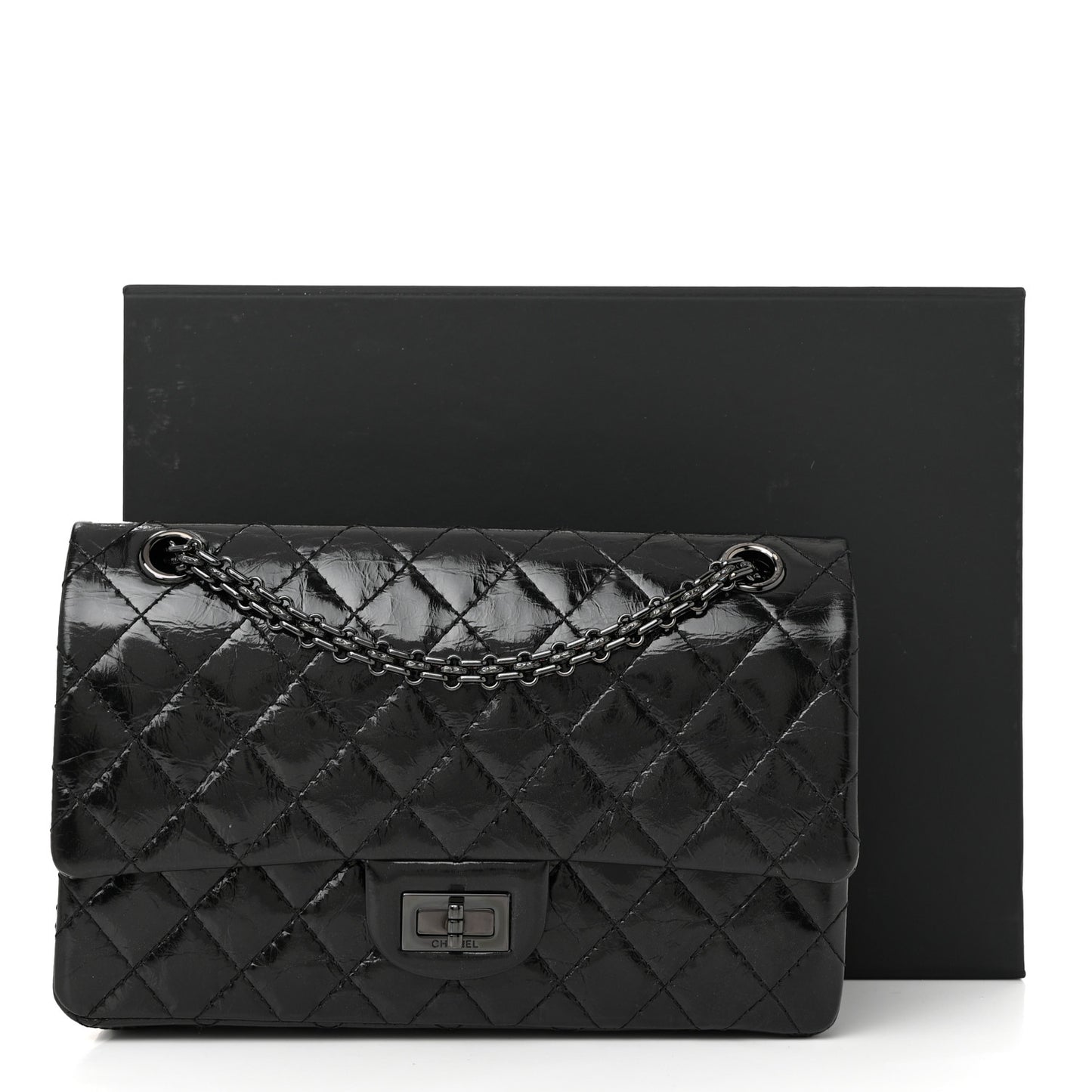Glazed Aged Calfskin Quilted 2.55 Reissue 225 Flap So Black