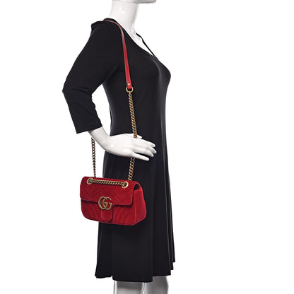Gucci Velvet Matelasse Mini GG Marmont Shoulder Bag Hibiscus Red 2 of 10