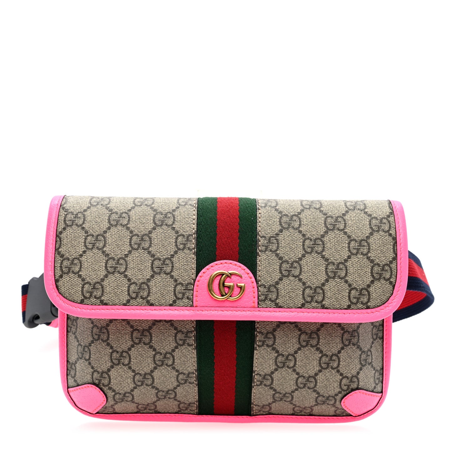 GG Supreme Monogram Web Small Ophidia Belt Bag 100/40 Beige Ebony Fluorescent Fuchsia