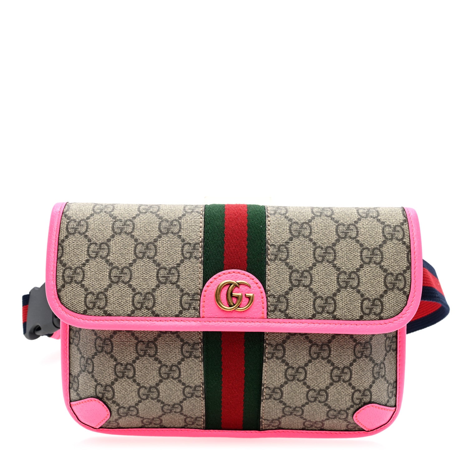 Gucci GG Supreme Monogram Web Small Ophidia Belt Bag 100/40 Beige Ebony Fluorescent Fuchsia 1 of 10