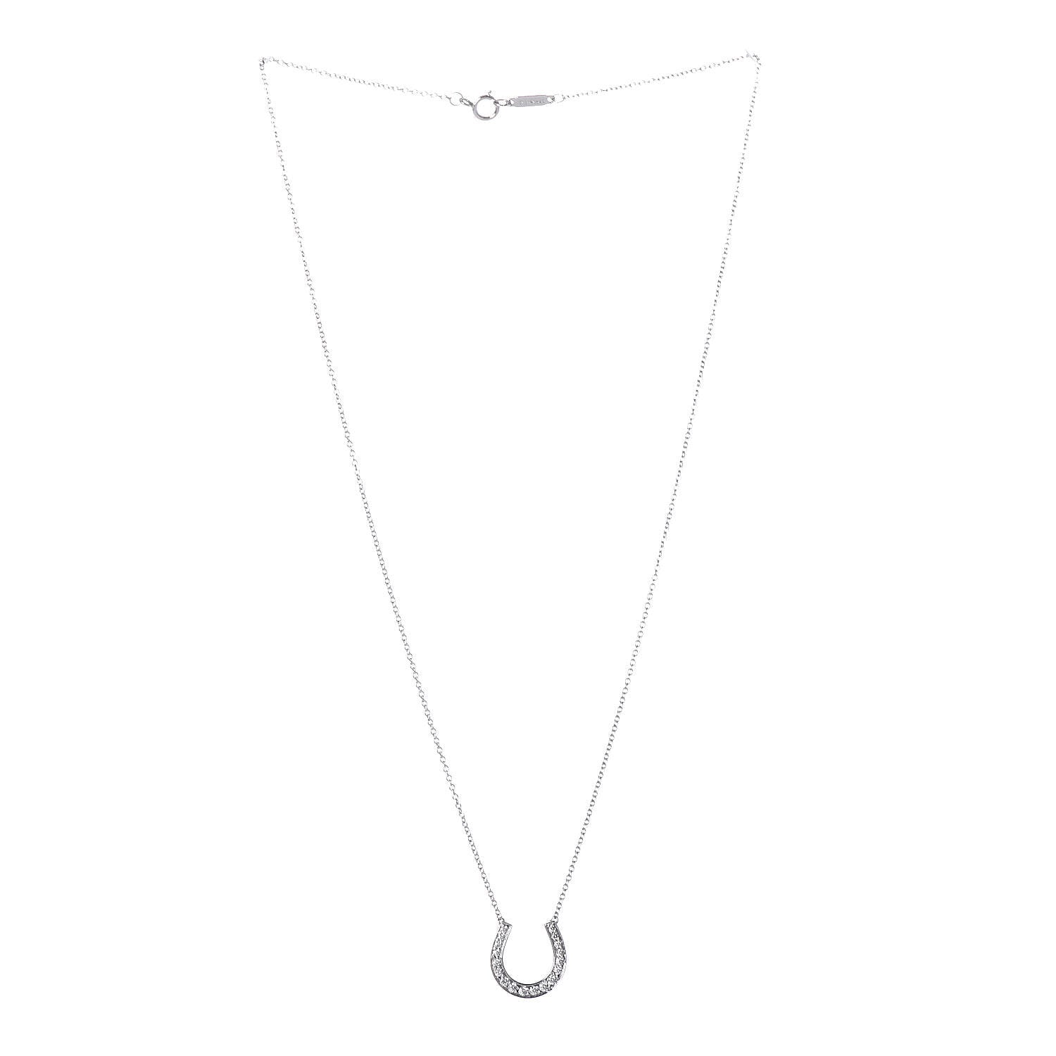 Tiffany Platinum Diamond Horseshoe Pendant Necklace 3 of 7