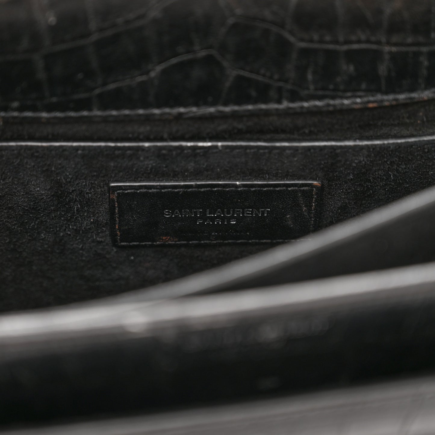 Calfskin Crocodile Embossed Medium Monogram Sunset Black