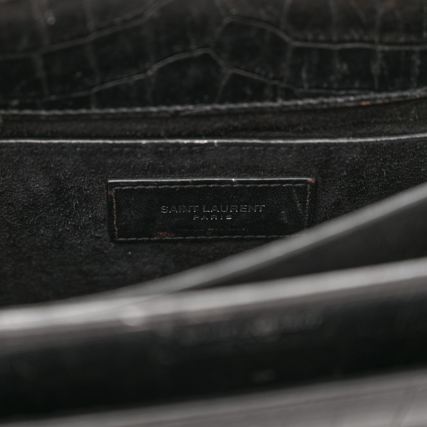 Saint Laurent Calfskin Crocodile Embossed Medium Monogram Sunset Black 6 of 19