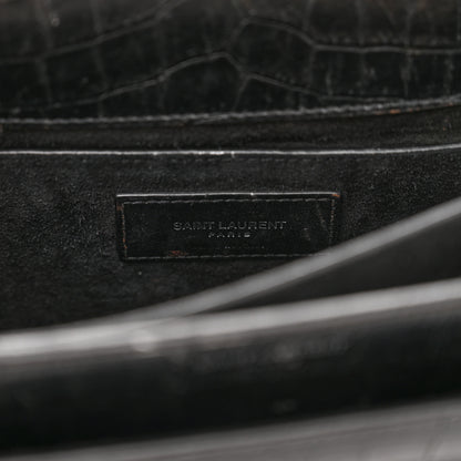Saint Laurent Calfskin Crocodile Embossed Medium Monogram Sunset Black 6 of 19