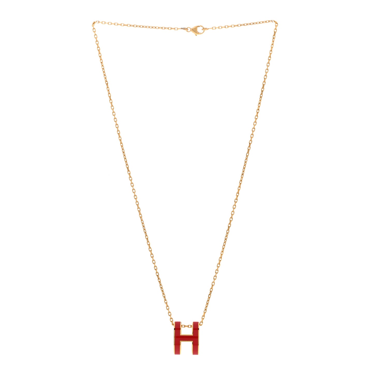 Lacquered Gold Pop H Pendant Necklace Rouge Vif