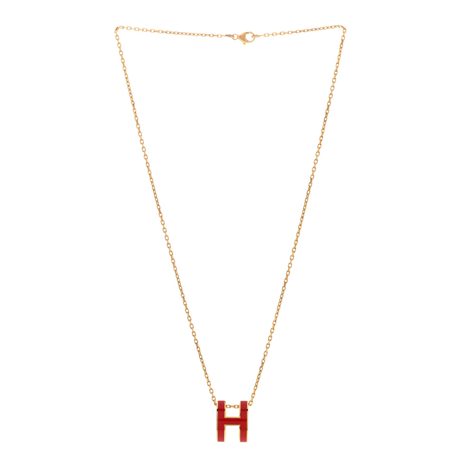 Hermes Lacquered Gold Pop H Pendant Necklace Rouge Vif 3 of 8