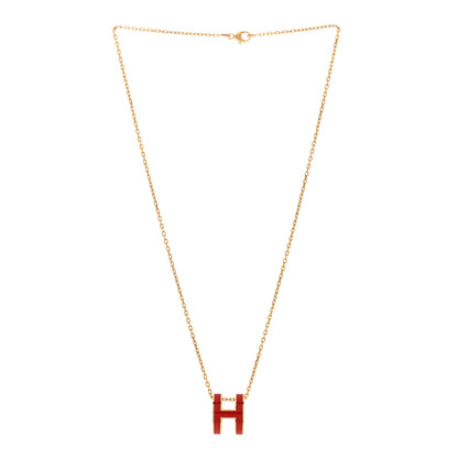 Hermes Lacquered Gold Pop H Pendant Necklace Rouge Vif 3 of 8