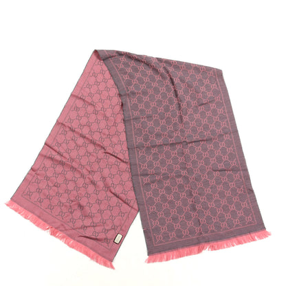 Gucci Wool Jacquard GG Monogram Sten Fringe Scarf Graphite Pink 2 of 4
