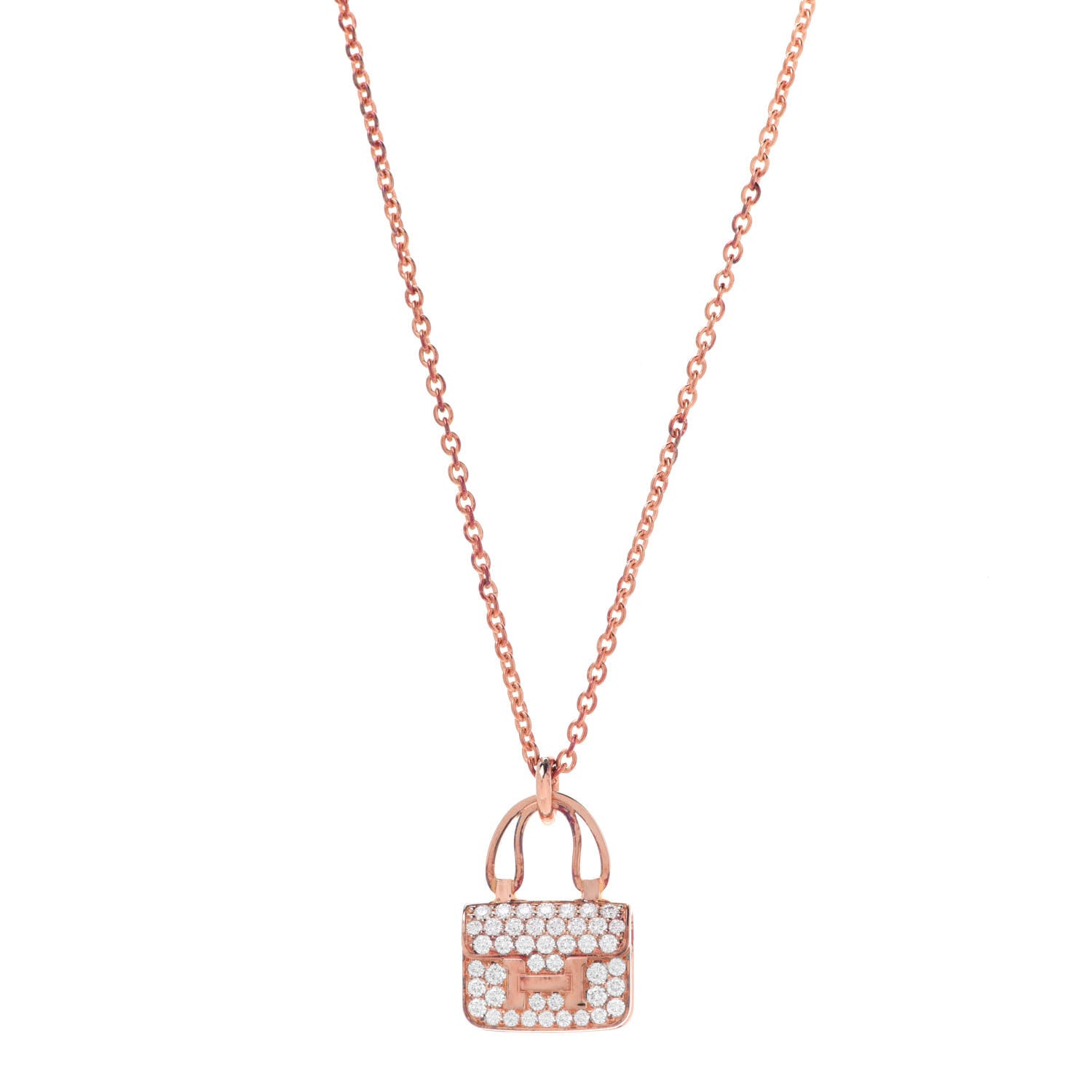 Hermes 18K Rose Gold Diamond Constance Amulettes Pendant Necklace 1 of 7