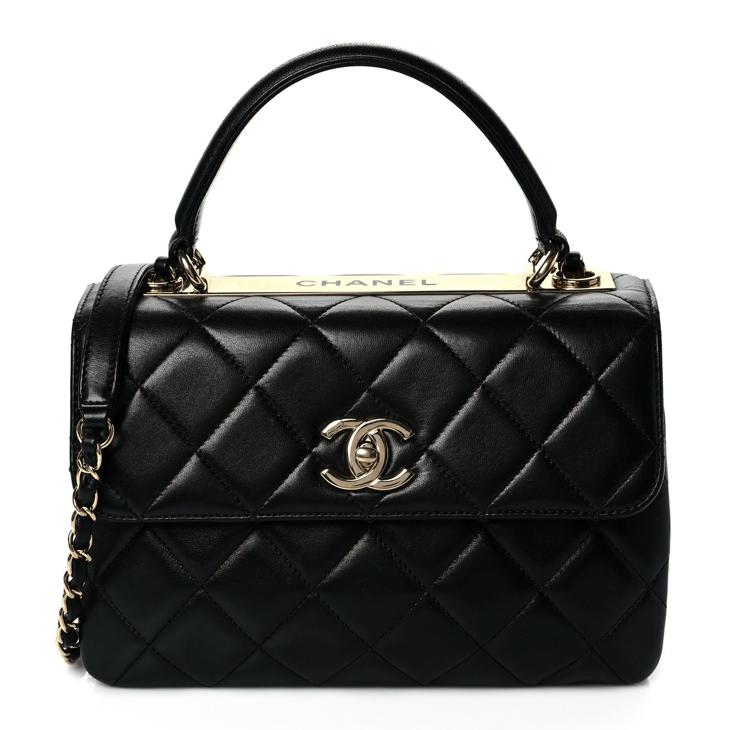 Lambskin Quilted Small Trendy CC Dual Handle Flap Bag Black