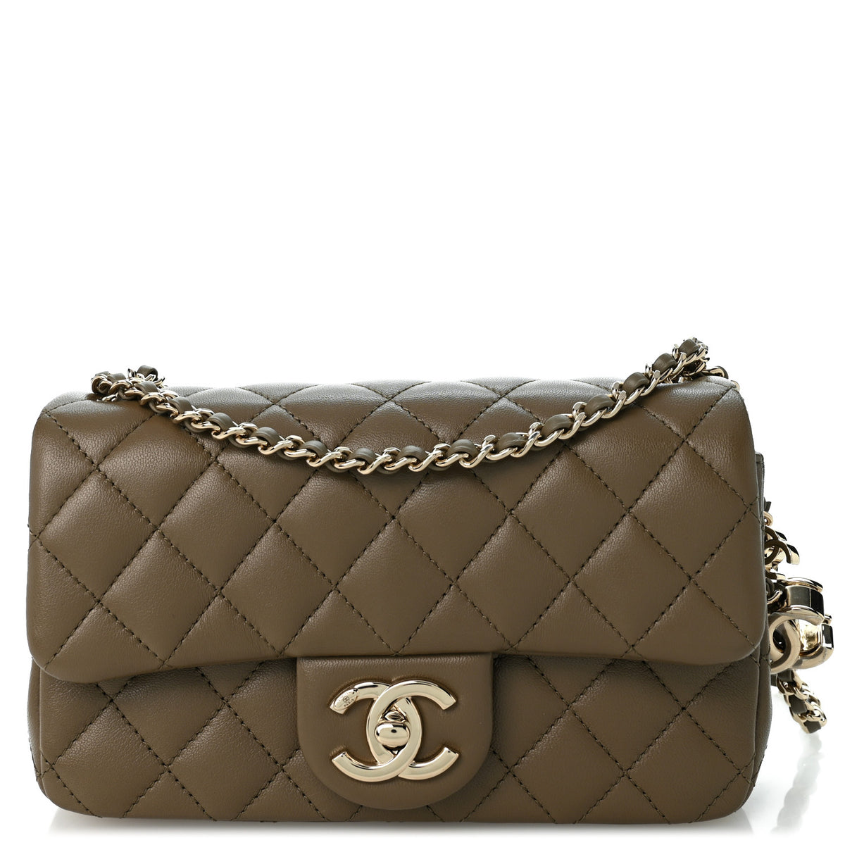 Chanel Lambskin Quilted Mini Rectangular CC Slide Flap Dark Khaki 1 of 11