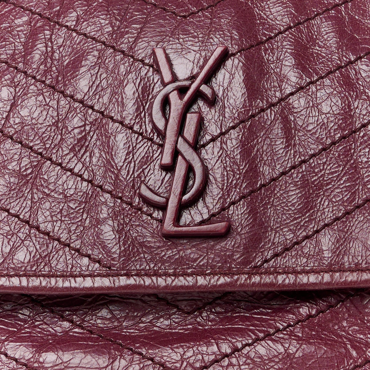 Crinkled Calfskin Matelasse Monogram Medium Niki Chain Satchel Rouge Legion