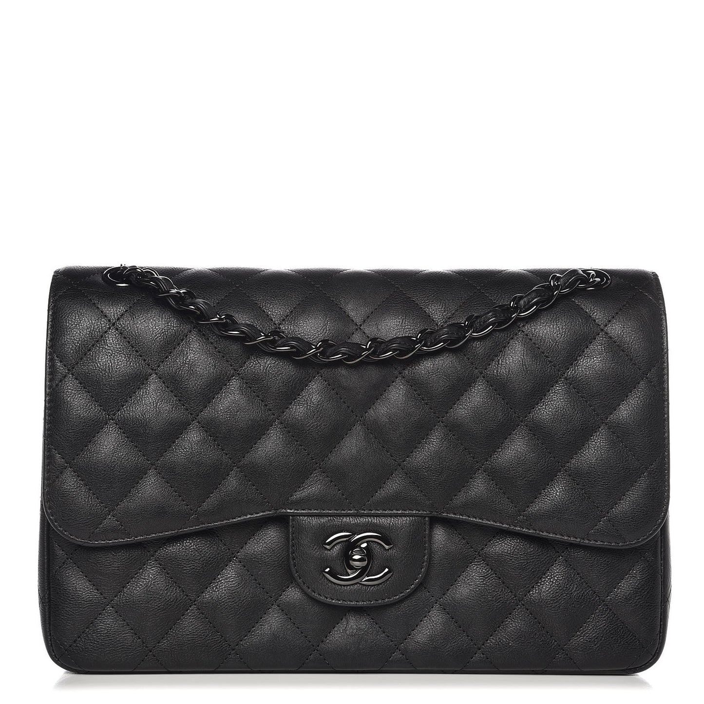 Crumpled Calfskin Quilted Jumbo Double Flap So Black
