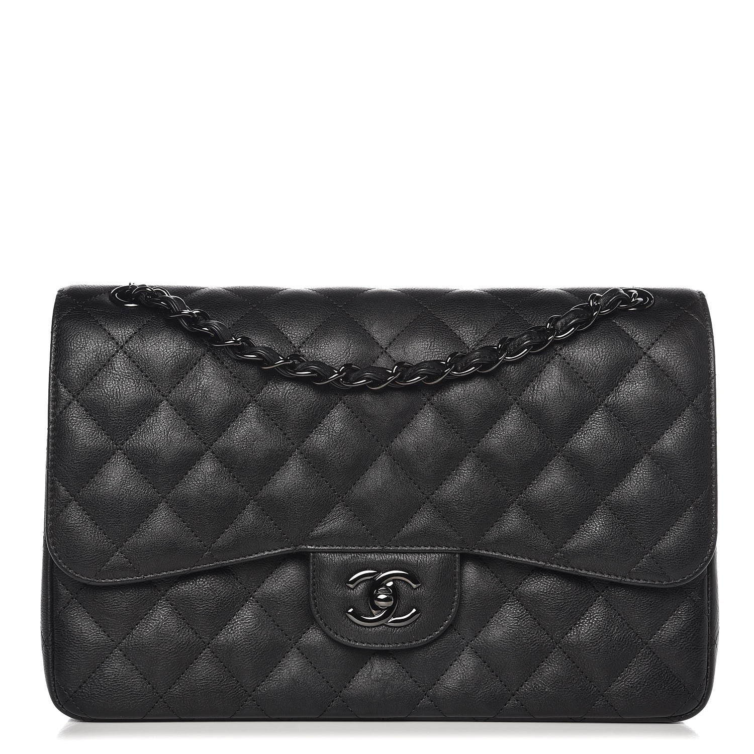 Chanel Crumpled Calfskin Quilted Jumbo Double Flap So Black 1 of 10