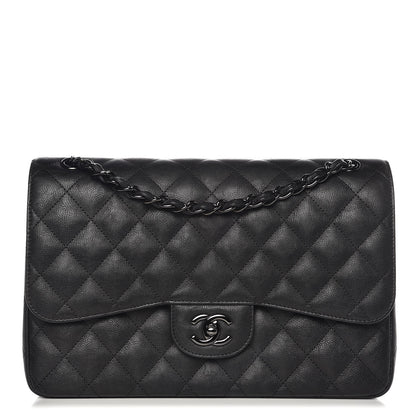 Chanel Crumpled Calfskin Quilted Jumbo Double Flap So Black 1 of 10