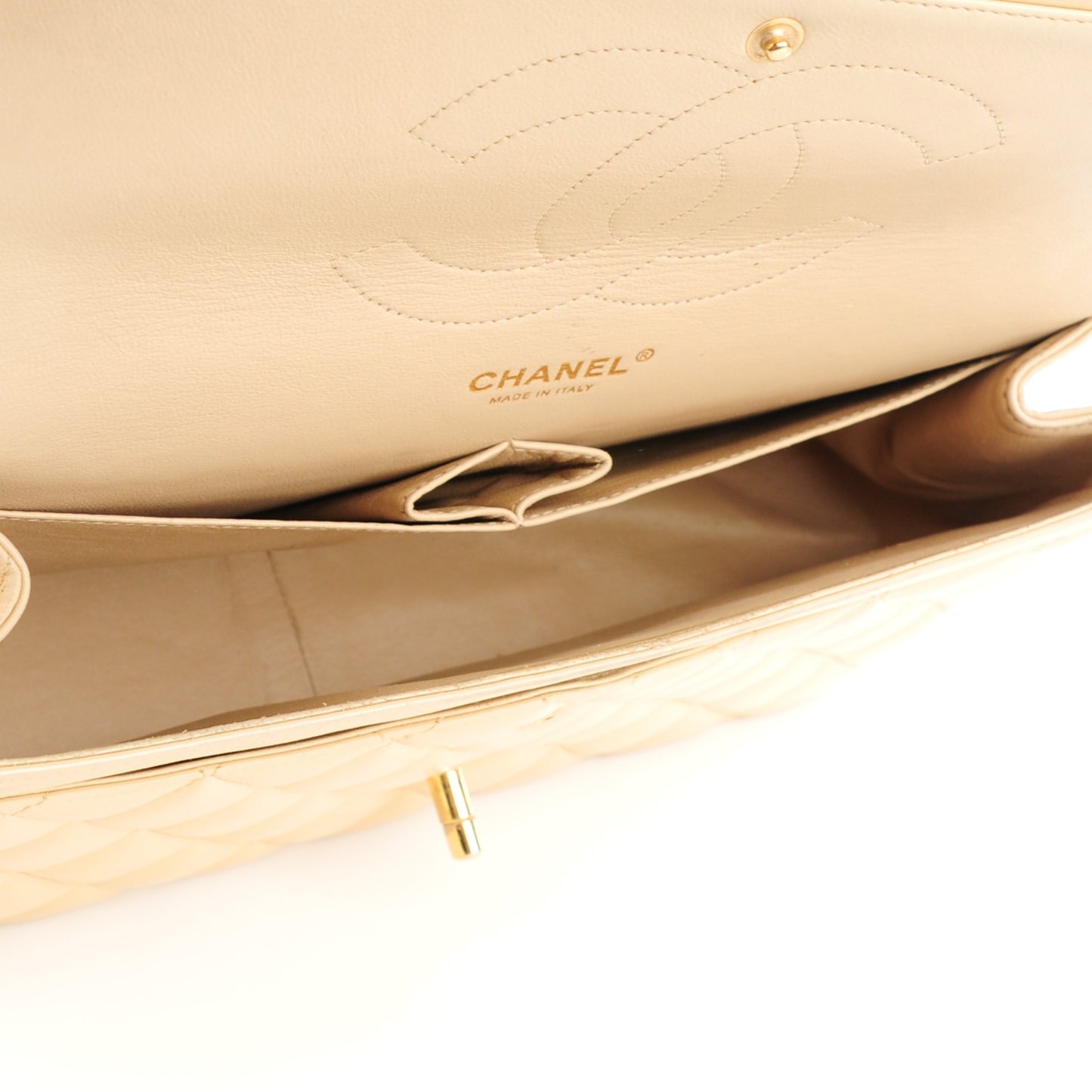 Lambskin Quilted Jumbo Double Flap Beige