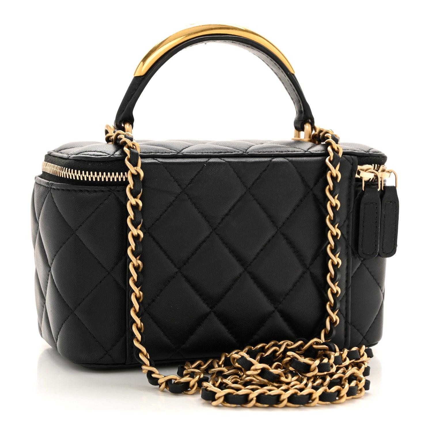 Chanel Lambskin Quilted Metal Small Top Handle Vanity Case With Chain Black 3 of 12