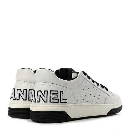 Chanel Calfskin Womens Logo Sneakers 38 Black White 4 of 8