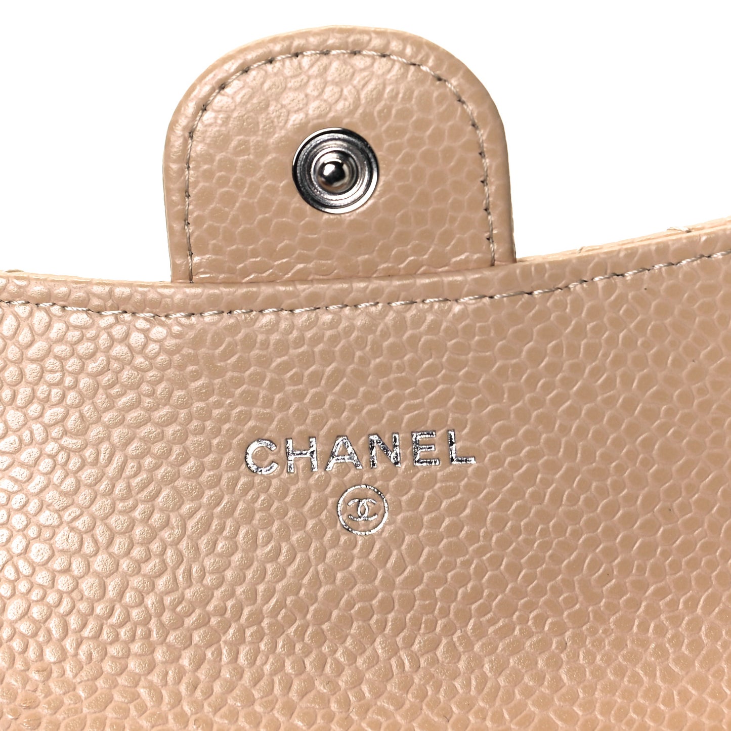 Caviar Quilted Flap Card Holder Wallet Beige