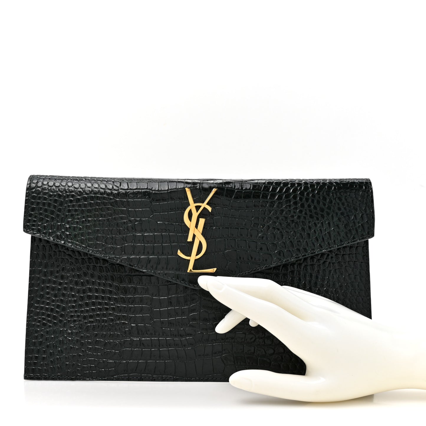 Calfskin Crocodile Embossed Uptown Monogram Pouch Mint