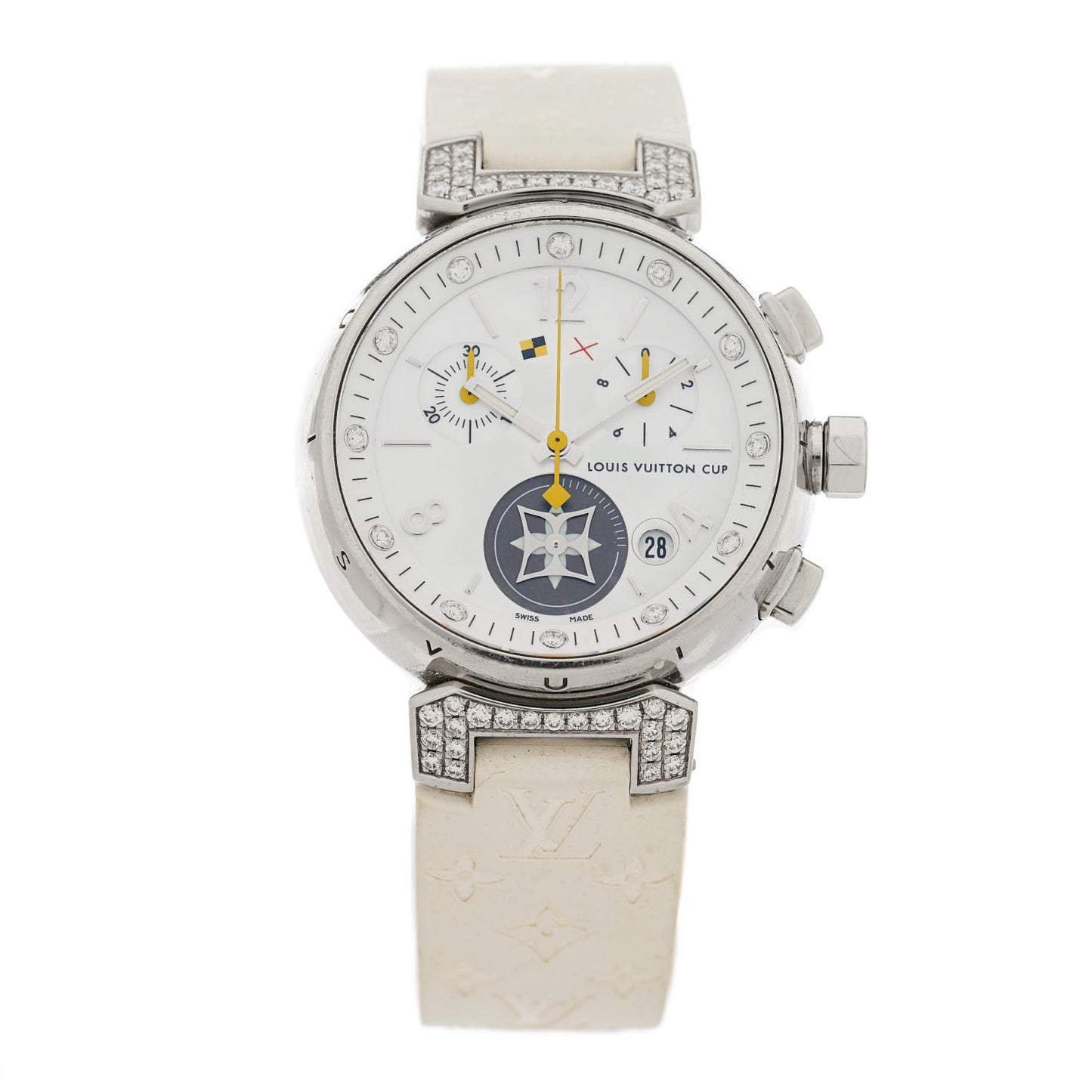 Stainless Steel Rubber Diamond Mother of Pearl 34mm Tambour Lovely Cup Quartz Watch