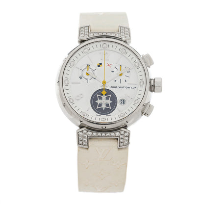 Louis Vuitton Stainless Steel Rubber Diamond Mother of Pearl 34mm Tambour Lovely Cup Quartz Watch 1 of 4