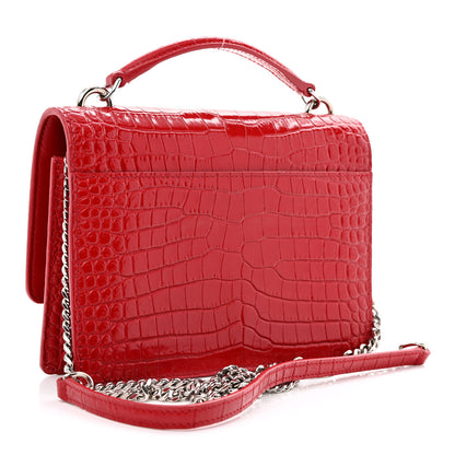 Saint Laurent Calfskin Crocodile Embossed Monogram Sunset Chain Wallet Rouge Eros 3 of 11