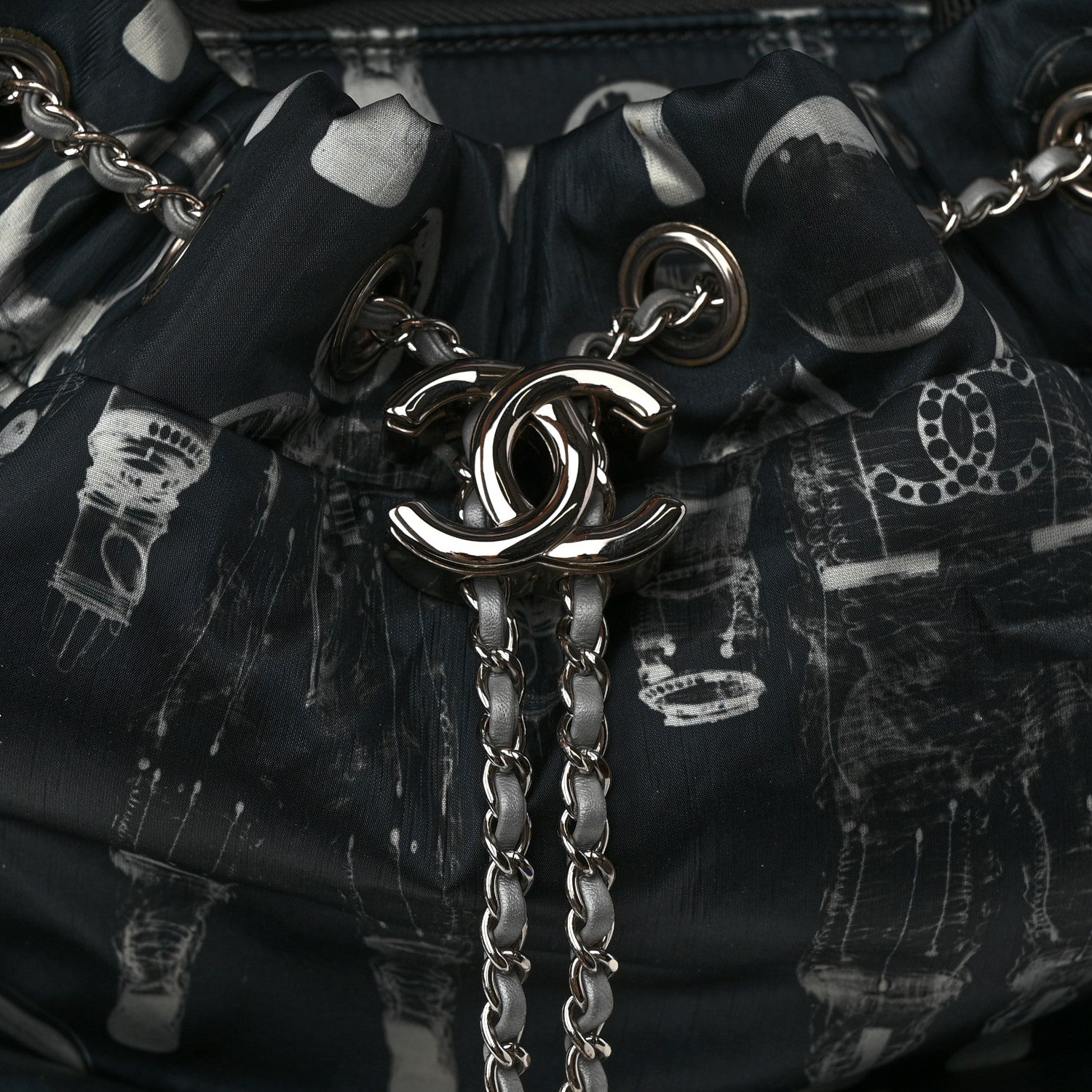 Chanel Sequin Nylon Lambskin Astronaut Essentials Backpack Black White 12 of 13