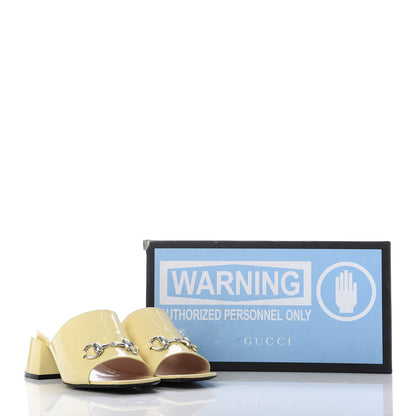 Gucci Patent Lexi Horsebit Mid-Heel Slide Sandals 39.5 Burro 10 of 13