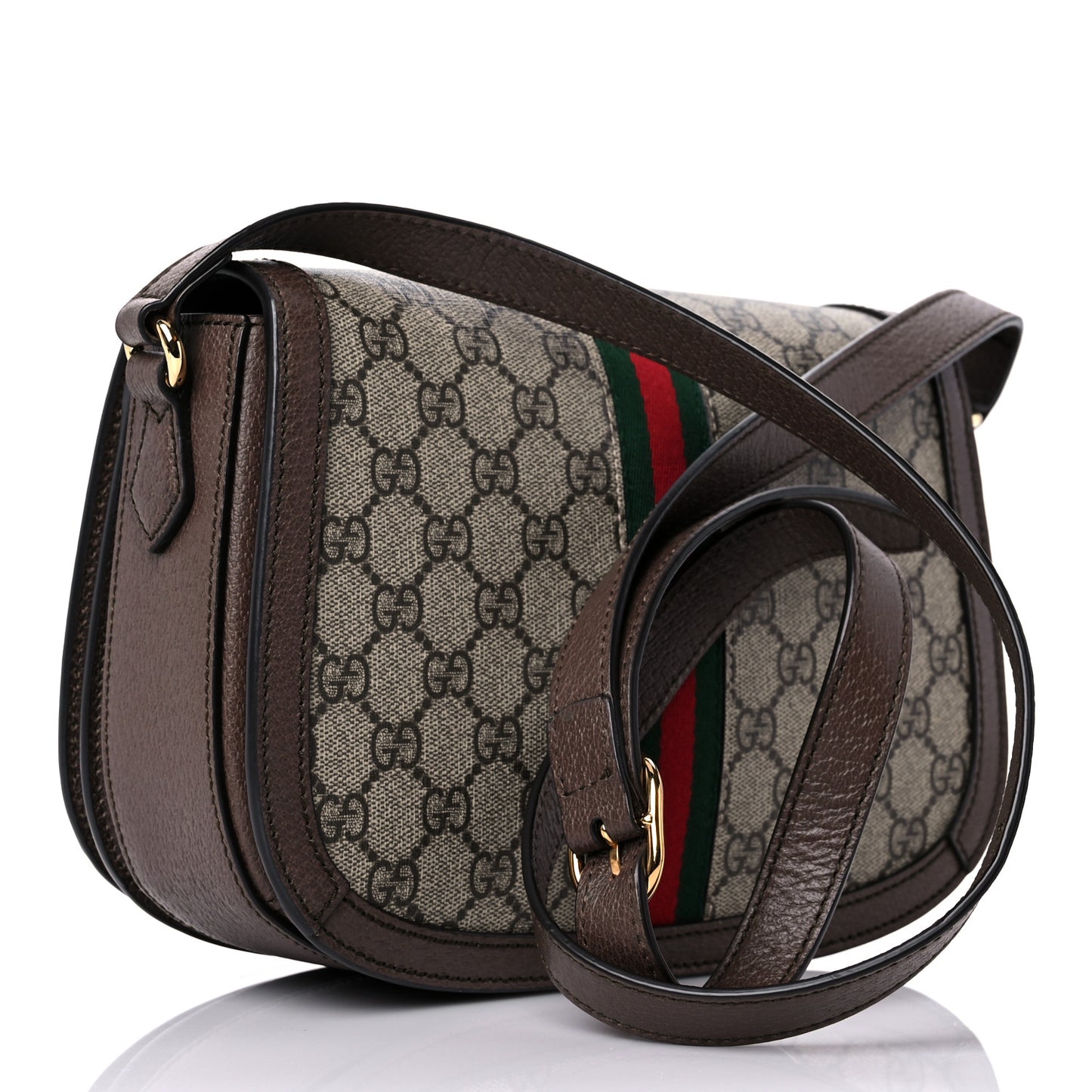 GG Supreme Monogram Web Small Ophidia Flap Messenger Bag Brown