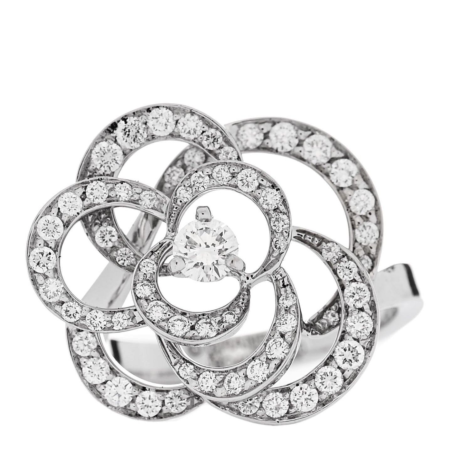 18K White Gold Diamond Medium Fil de Camelia Ring 50 5.25