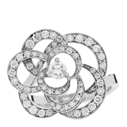 Chanel 18K White Gold Diamond Medium Fil de Camelia Ring 50 5.25 1 of 6