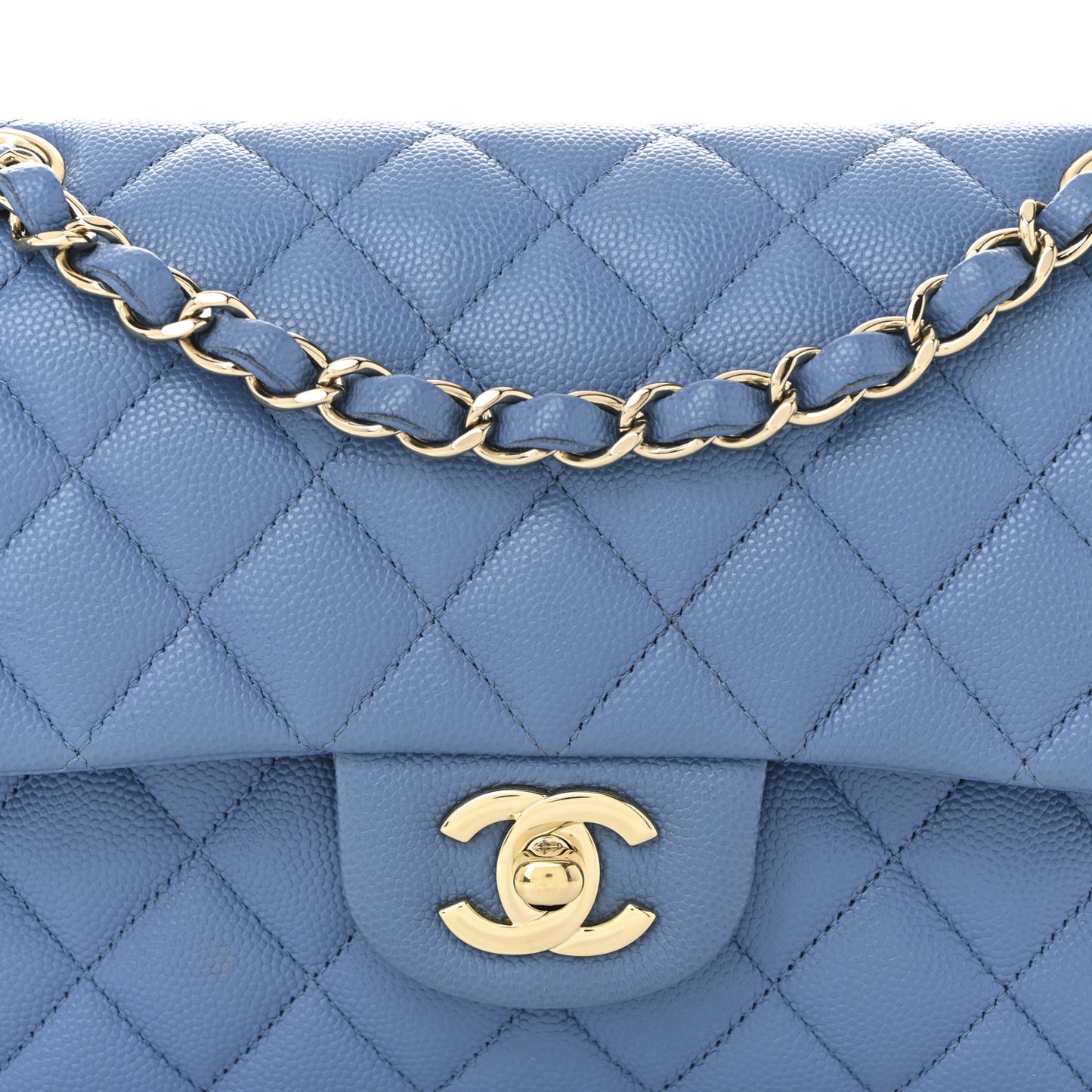 Caviar Quilted Small Double Flap Blue