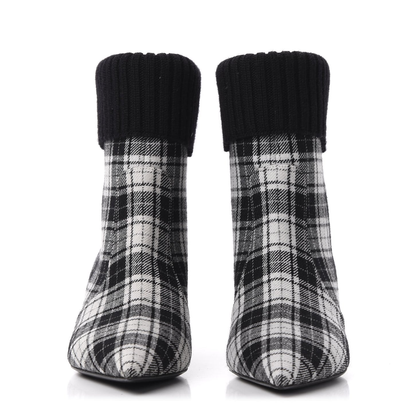 Tartan Fabric Beat Ankle Boots 37.5 White Black