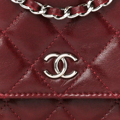 Chanel Lambskin Quilted Wallet On Chain WOC Burgundy 9 of 13