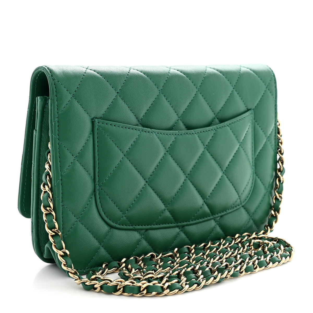Lambskin Quilted Wallet On Chain WOC Green