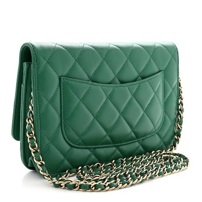 Chanel Lambskin Quilted Wallet On Chain WOC Green 3 of 11