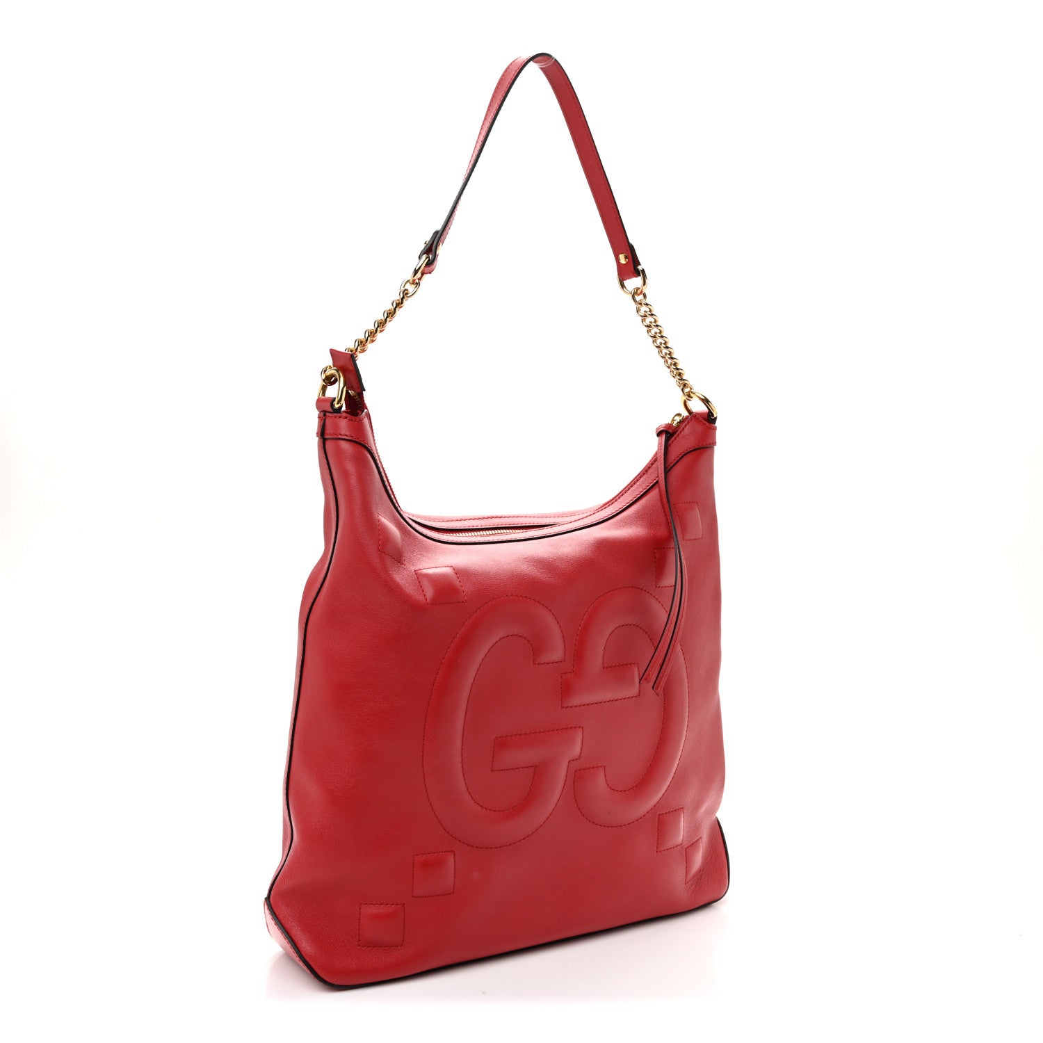 Gucci Apollo Calfskin GG Dadini Embroidered Chain Hobo Hibiscus Red 3 of 11